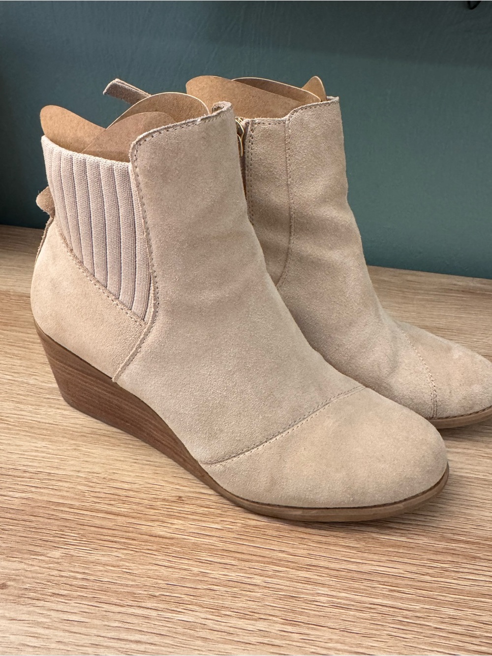 Suede Wedge Ankle Boots in Beige - Women's Fashion Boot